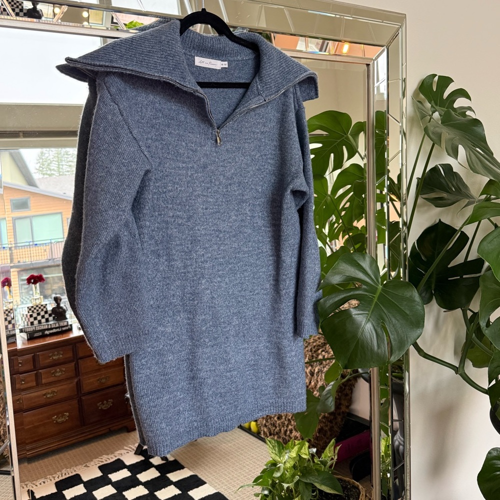 All In Favor Blue 3/4 Zip Sweater Dress